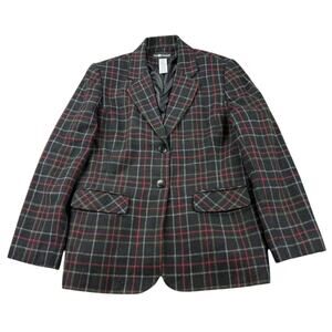 Vintage‎ Sag Harbor Blazer Women 8 Black Red Plaid Wool Blend Plaid Two Button